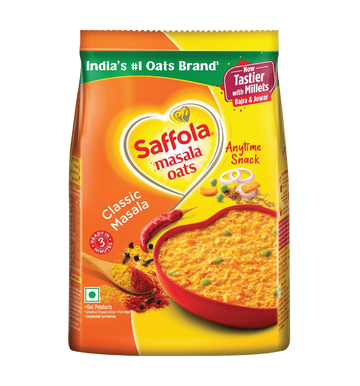 Saffola Masala Oats | Classic Masala| Anytime  Snack | Ready In 3 MinGoodness utes | Millets